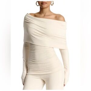 Naked Wardrobe Cream Off-Shoulder Top